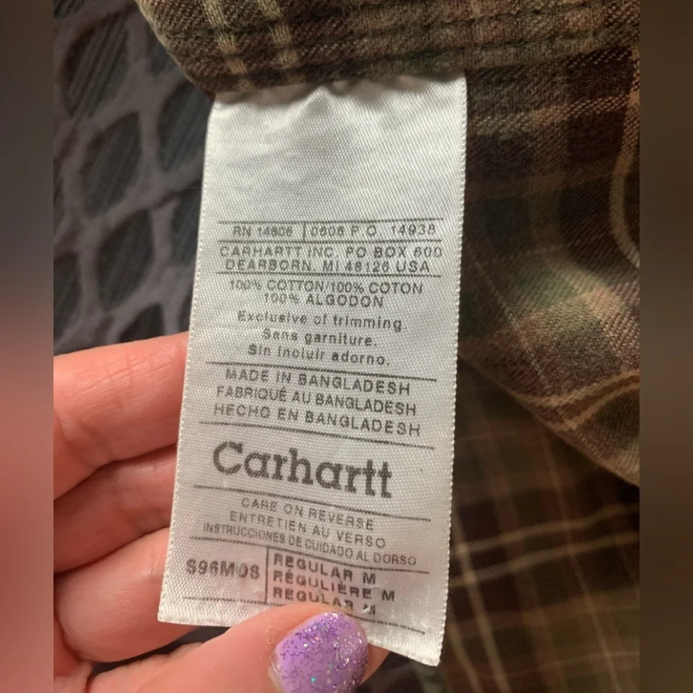 Vintage Carhartt Barn Jacket Khaki Green Cotton Canvas Flannel Lined Shacket - Picture 10 of 13